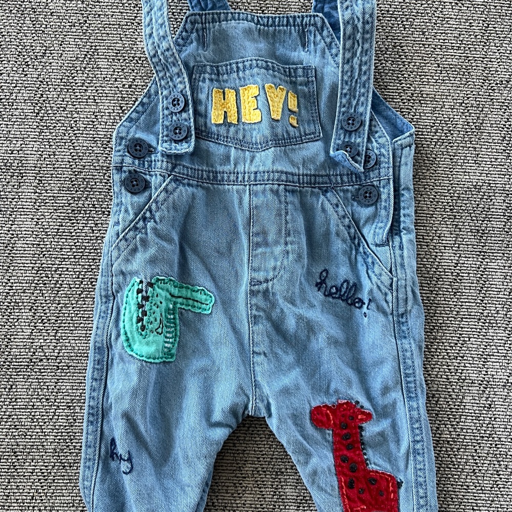 Next Kids Blue Overalls with Fun Patches